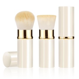 Keriloo Retractable Kabuki Makeup Brush 2 Pack, Travel Powder Foundation Makeup Brush Face Blush Brushes for Blending Liquid, Blush, Bronzer, Buffing, Sunscreen,Flawless Cosmetics