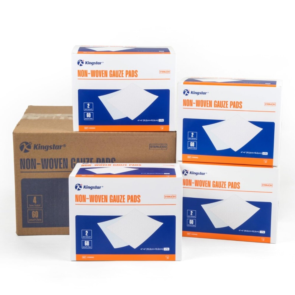 Kingstar Sterile Nonwoven Gauze Pads, 4x 4 Wound Dressing, 240 Packs - 480 Pieces Superior Soft Sponge Pads, Higher Absorbent Gauze Compresses for Trauma or Post-Operative Wound Care