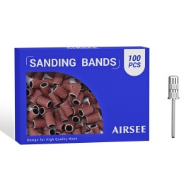 AIRSEE Sanding Bands for Electric Nail Drill 100 Piece Set 120 Grit Coarse Acrylic File Attachments Professional Sander 1 Mandrel Bit Beauty Salon Accessories Manicure and Pedicure Finger Callus Brown