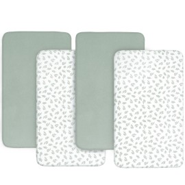 Crib Sheets 4 Pack for Baby Boys & Girls, Neutral Crib Sheet Fitted 52\'\' x 28\'\' for Standard Crib & Toddler Mattress, Ultra Soft Material Baby Sheet, Aqua Leaf
