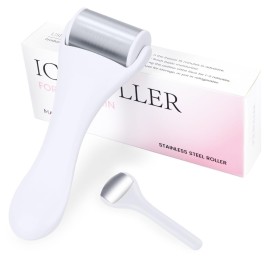 MAANGE Ice Roller For Face & Eye Roller for Puffiness,Stainless Steel Facial Roller Ice Face Roller Mini Roller Set (white 2 pcs)