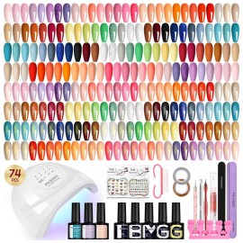 PHOENIXY Gel Nail Polish Kit with U V Light 74 Pcs Gel Nail Kit 55 Colors Nail Polish Set Complete Nail Set with Base Coat & 4 Effects Top Coat Manicure Tools Christmas Gift for Women