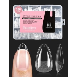 Beetles Soft Gel Nail Tips Short Almond 288pcs in 12 Sizes, Etch-X Pre-Etched Full Cover Acrylic Fake Nails Art, Salon Quality Nail Supplies, Easy DIY Nail Extension or Press On Nails, Gift for Women