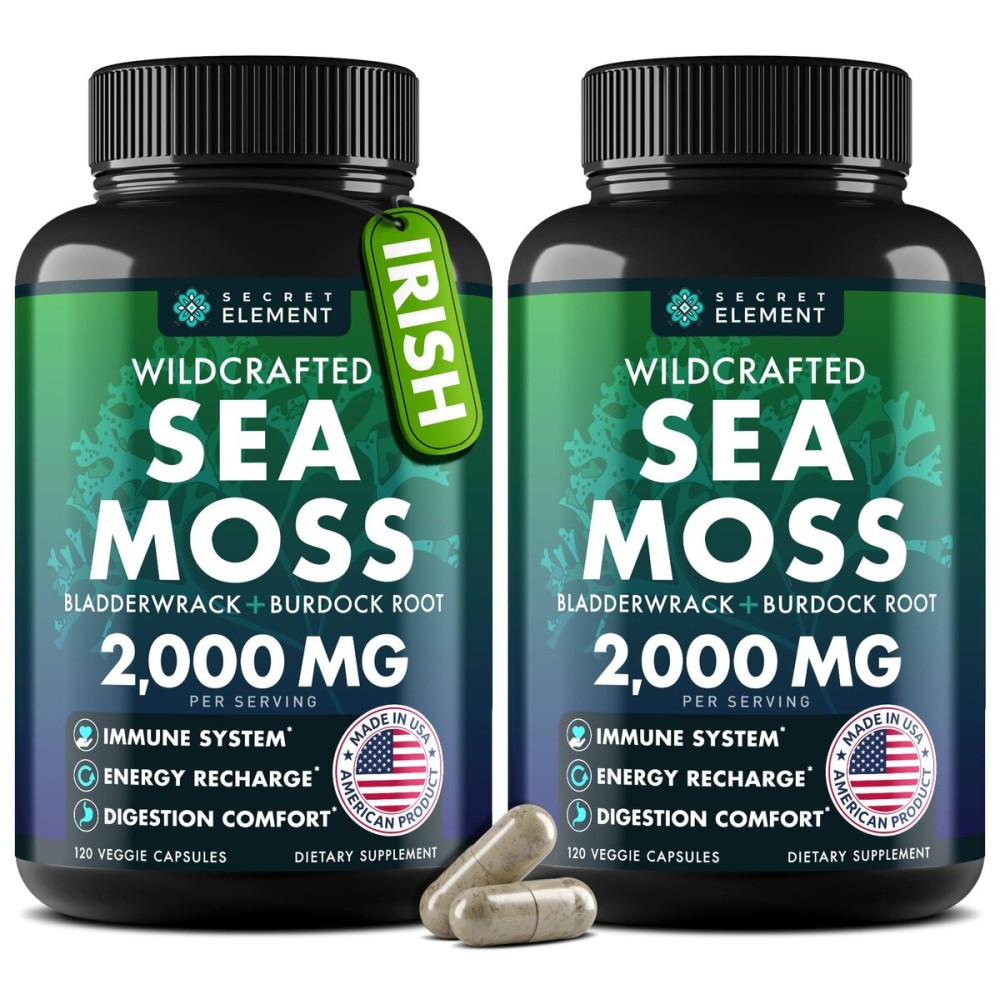 Sea Moss Capsules - Irish Sea Moss Advanced with Burdock Root, Bladderwrack & Muira Puama for Immunity, Gut, & Energy - Superfood Sea Moss Supplements w/Raw Sea Moss Powder (2 Pack)