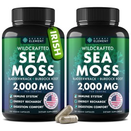 Sea Moss Capsules - Irish Sea Moss Advanced with Burdock Root, Bladderwrack & Muira Puama for Immunity, Gut, & Energy - Superfood Sea Moss Supplements w/Raw Sea Moss Powder (2 Pack)