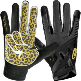 Grip Boost Football Gloves - Peace Stealth 6.0 Boost Plus Sticky Technology - Adult and Youth Football Gloves for Wide Receiver - Men\'s and Boys Sizes (Black/Gold, X-Large)