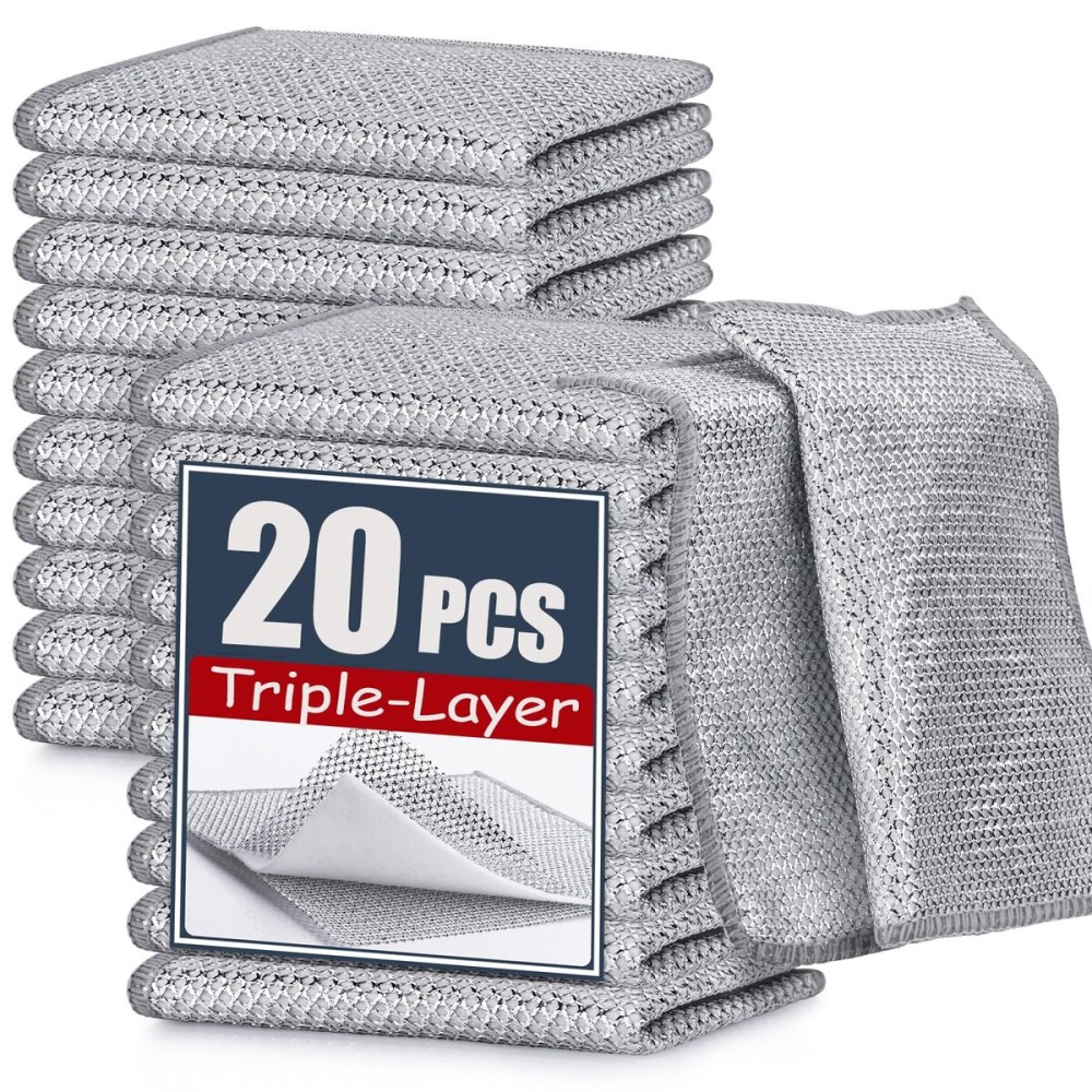Navona 20 Pcs New Upgrade Steel Wire Dishcloth,Triple-Layer Steel Wire Cleaning Cloth,Powerful Cleaning Non-Scratch Wire Dishcloth Rag for Cookware, Sinks, Dishes, Stove Tops, 20pack, NA-608
