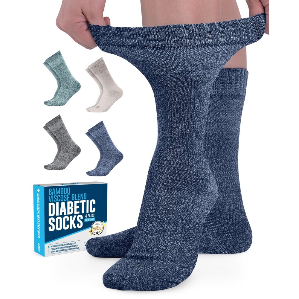Doctor\'s Select Bamboo Viscose Diabetic Socks Women - 4 Pairs Crew Diabetic Socks for Women Size 9-11 | Extra Wide