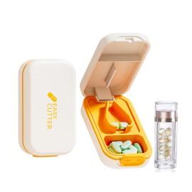 Pill Cutter | Best Pill Cutter for Small or Large Pills | Design in The USA| Cuts Vitamins | Pill Splitter with Crystal Acrylic Pill Box