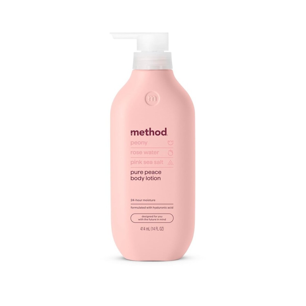 Method Body Lotion, Pure Peace, Rose Water, Peonies + Pink Sea Salt notes, 24 Hours of Moisture, 14 oz