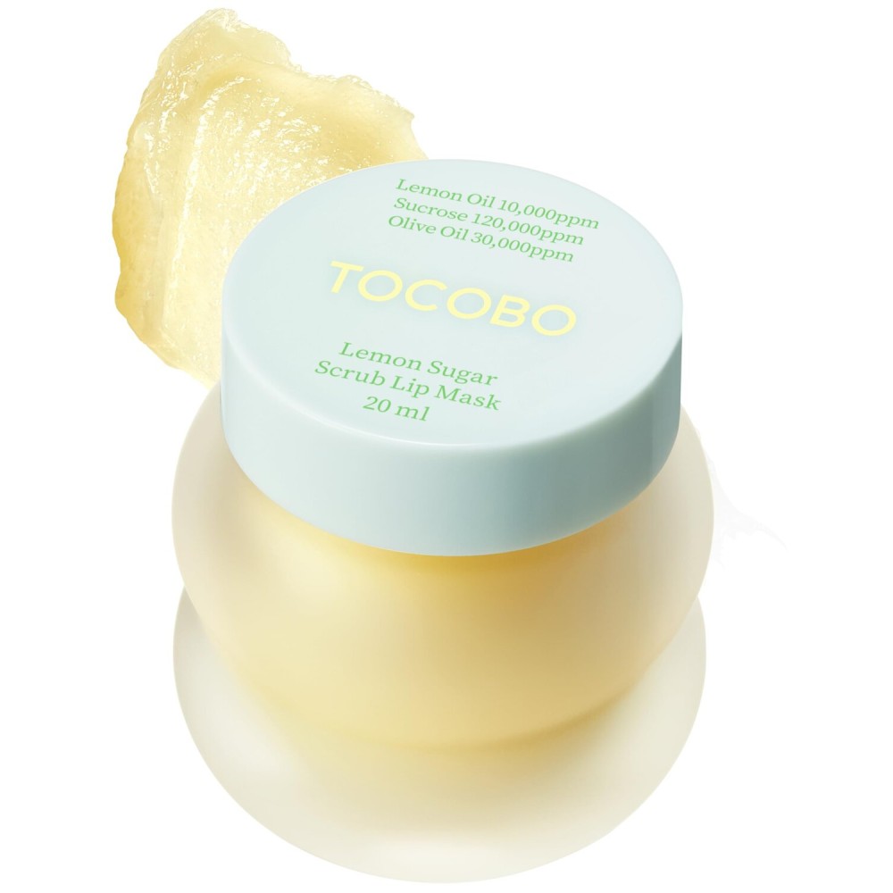 TOCOBO Lemon Sugar Lip Mask - Korean Vegan Lip Scrub & Overnight Exfoliating Treatment for Dry, Chapped Lips - Hydrating, Plumping, Smoothing - Glazed Balm Texture, Non-Sticky, 0.68oz