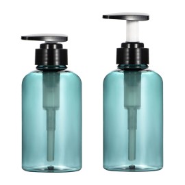 Yebeauty Pump Bottle 10oz, 2 PCS Shampoo Bottles Dispenser with Pump Refillable Containers, 300ml,Clear Blue