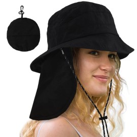 Water-Resistant Sun Rain Hat for Women Wide Brim UPF50+ Protection Packable Men Bucket Safari Fishing Hat with Neck Flap