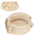 Narwey Barrel Drawstring Checkered Makeup Bag Large Cosmetic Bag Make up Bags Toiletry Bag Travel Bags for Toiletries Organizer for Women Gift for Teen Girls (Brown Checkerboard) (Patent)