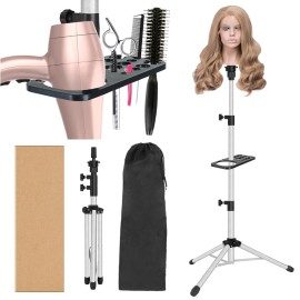 ZQIAN BEAUTY Wig Stand Tripod 50 Inch Metal Wig Mannequin Head Tripod Stand For Hairdressing Training Head Adjustable Wig Tripod Stand with Tool Tray (Silvery, Mannequin Head Not Included)