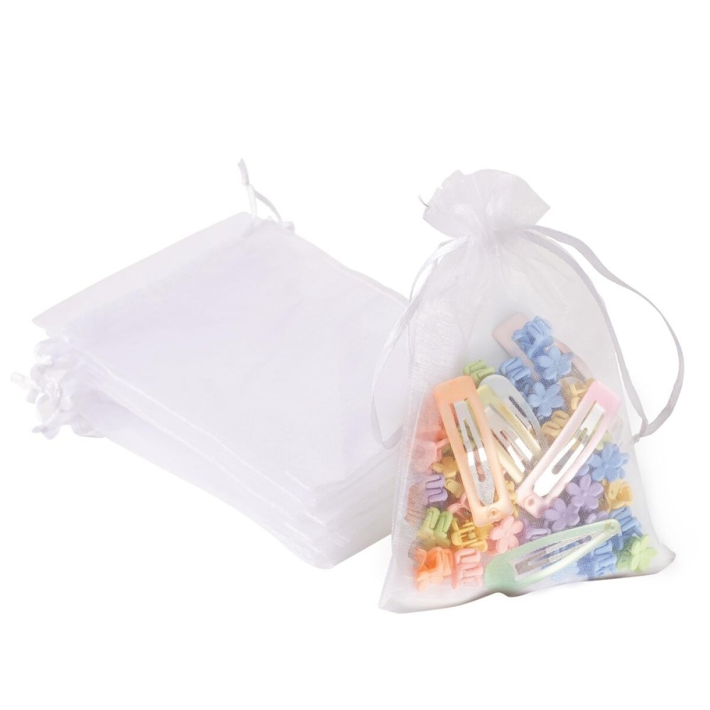 YHJZ 50PCS Organza Bags, 4x6 inches (10x15cm) Small Mesh Bags Drawstring, White Jewelry Gift Pouches for Wedding, Party, Festival, Bathroom Soaps (White)