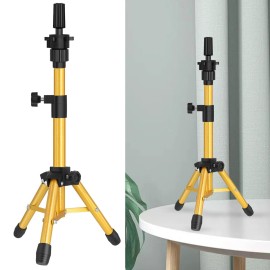 ZQIAN BEAUTY Wig Stand Tripod, 25 Inch Adjustable Mannequin Head Stand, Wig Head Stand for Training Heads And Canvas Block Head (Golden, Mannequin Head Not Included)