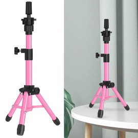 ZQIAN BEAUTY 25 Inch Wig Stand Tripod, Adjustable Mannequin Head Stand, Wig Head Stand for Training Heads And Canvas Block Head (Pink, Mannequin Head Not Included)