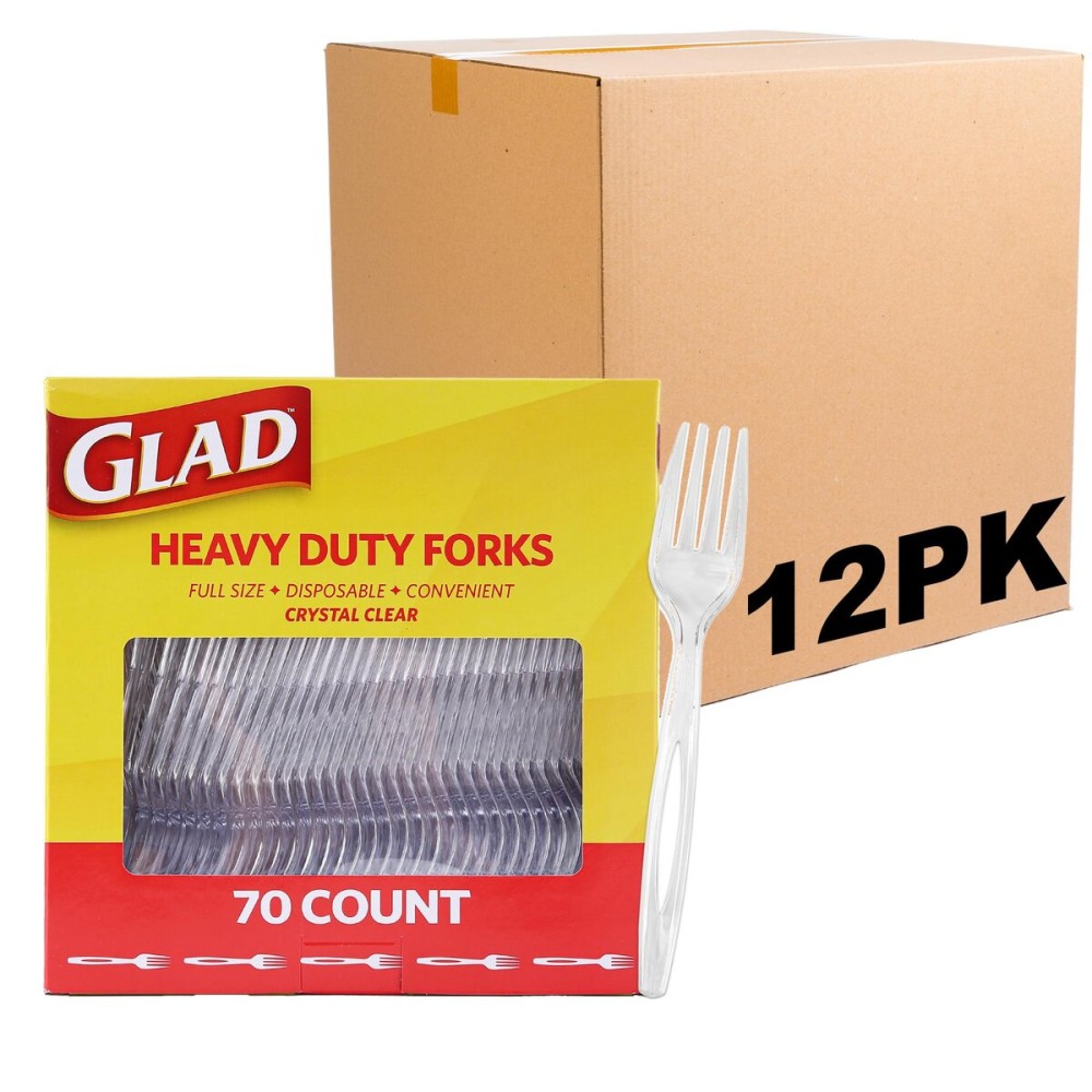Glad Clear Plastic Forks, Heavy Duty Disposable Cutlery Set, Standard Size, Clear Disposable Fork, Bulk Pack - Perfect for Parties, Camping, and Everyday Use, 70 Count - 12 Pack