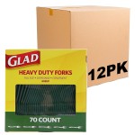 Glad Plastic Heavy Duty Forks, 70ct Green Cutlery Forks | Green Forks| Set of Heavy Duty Disposable Party Utensils and Sturdy Cutlery - 70 Count - 12 Pack