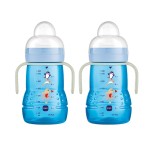 MAM Trainer Sippy Cup for Toddlers 1-3, 8 oz. Transition Drinking Cup with Extra-Soft Spout, Spill-Free Nipple, and Non-Slip Handles, for boys 4+ Months, 2 Count