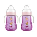 MAM Plastic Trainer Cup, Trainer Drinking Cup with Extra-Soft Spout, Spill-Free Nipple, and Non-Slip Handles, for Girls 4+ Months, Eight Ounces