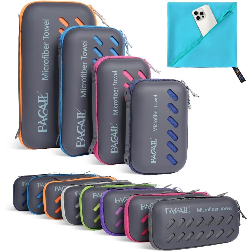 BAGAIL Camping Towel with EVA Case, Compact & Ultra Soft Microfiber Travel Towel - Super Absorbent & Lightweight Quick Dry Towels for Sports, Beach, Gym, Backpacking, Hiking and Yoga - Lake Blue, XS