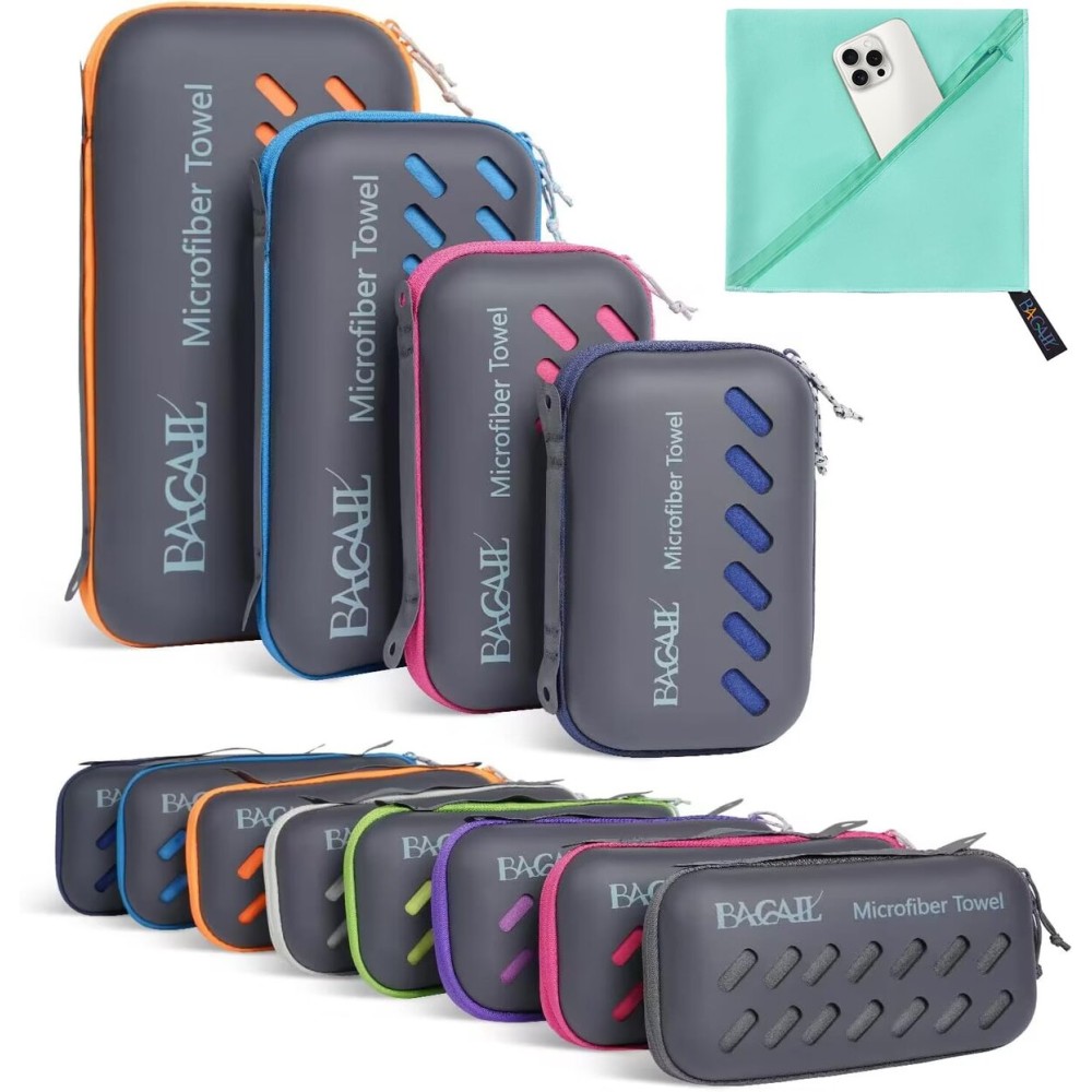 BAGAIL Camping Towel with EVA Case, Compact & Ultra Soft Microfiber Travel Towel - Super Absorbent & Lightweight Quick Dry Towels for Sports, Beach, Gym, Backpacking, Hiking and Yoga - Mint, XXS