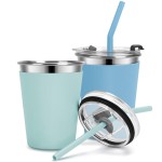 Vermida Kids Cups with Straws and Lids Leak Proof, 12oz Sippy Cups for Toddlers 1-3, 2 Pack Spill Proof Cup Stainless Steel Kids Cups with Lids for School, Outdoor (Orange & Green)