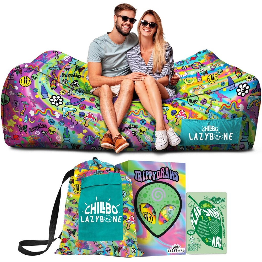 Chillbo x TrippyDraws Lazybone Inflatable Couch - Ultimate Inflatable Lounger for Maximum Chill - The Perfect Blow Up Couch for Music Festivals