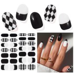 DUKASOU Semi Cured Gel Nail Strips, Checkerboard | 28 pcs Gel Nail Strips Work with Any UV Lamp, Salon Quality UV Nails Stickers, Easy to Apply for Home Nails DIY