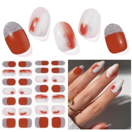 DUKASOU Semi Cured Gel Nail Strips, Passionate Years | 28 pcs Gel Nail Strips Work with Any UV Lamp, Salon Quality UV Nails Stickers, Easy to Apply for Home Nails DIY