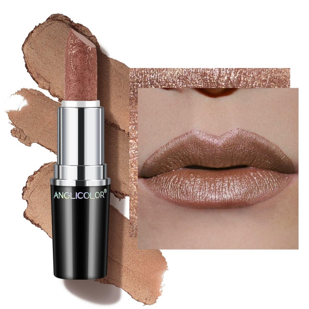 Anglicolor Glitter Brown Lipstick,High Impact Lipcolor,Lightweight Hydrating Formula Smooth and Non-Sticky,Metallic Lipstick For Women,Full-Coverage Lip Color (09 GUILTY PLEASURE, 4g)