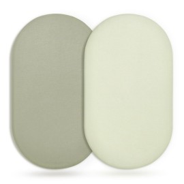 GRSSDER Stretchy Ultra Soft Fitted Bassinet Sheet 2 Pack, Universal Fit for Bassinets Baby Cradle Moses Basket Oval Rectangle Mattress Safe and Snug, Jersey Bassinet Sheets for Girls, Sage