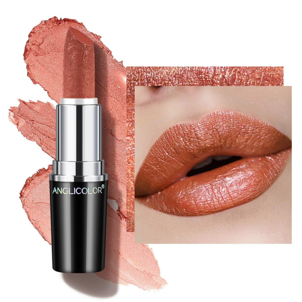 Anglicolor Glitter Metallic Coral Lipstick,High Impact Lipcolor,Lightweight Hydrating Formula Smooth and Non-Sticky,Orange Lipstick For Women,Full-Coverage Lip Makeup (05 BE HAPPY,4g)