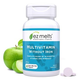 EZ Melts Dissolvable Multivitamin Without Iron, 18 Vitamins & Minerals Including Vitamin A, Biotin, Vitamin B12, Vitamin C, Vitamin D3, Zinc and More, Sugar-Free, 1-Month Supply - 1 Pack