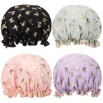 4 Pcs Shower Caps Hat for Women and Girl, Reusable Waterproof Bath Cap Double Waterproof Layers Butterfly