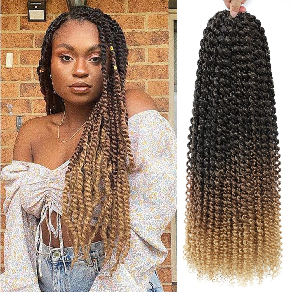 Passion Twist Hair 20 Inch 8 Packs Water Wave Crochet Hair Curly Braiding Hair For Butterfly Locs Long Bohe Crochet Braids (20 Inch (Pack of 8), 1B/30/27)