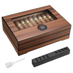 TISFA Cigar Humidor Box Handmade Cigar Case with Humidifier and Hygrometer, Desktop Cedar Wood Cigar Box with Divider, Cigar Accessories for Men, Humidors Cigar Gifts for 20-30 Cigars (Woodgrain)