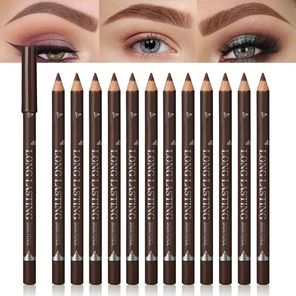 FeiCuiYun 12Pcs Eyebrow Pencils for Women, Wooden Hard-Core Brown Eyebrow and Eyeliner Pencil, Long Lasting Waterproof and Sweat-Proof, Beginner Makeup Brow Pencil, Create a Natural Eye Brow Makeup