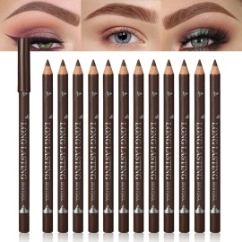 FeiCuiYun 12Pcs Eyebrow Pencils for Women, Wooden Hard-Core Brown Eyebrow and Eyeliner Pencil, Long Lasting Waterproof and Sweat-Proof, Beginner Makeup Brow Pencil, Create a Natural Eye Brow Makeup