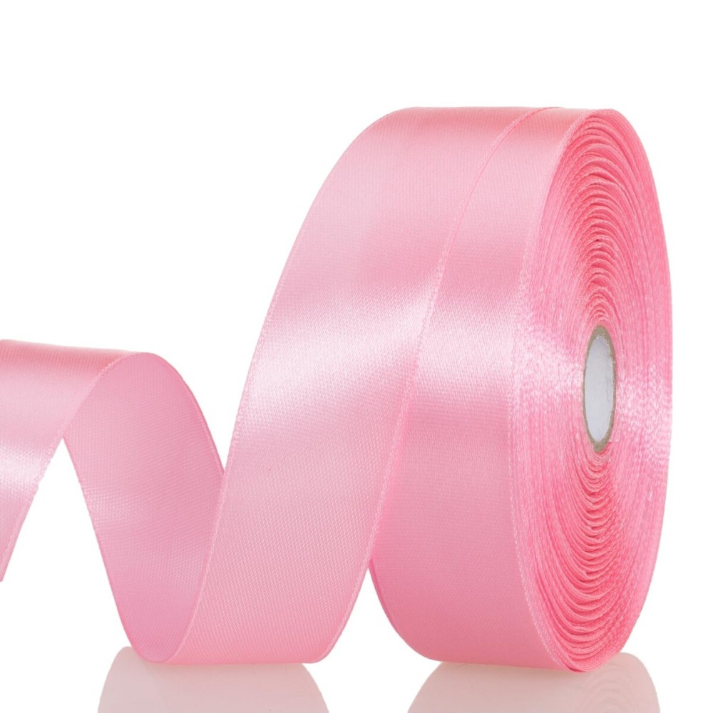 YASEO 1 Inch Flamingo Pink Solid Satin Ribbon, 50 Yards Craft Fabric Ribbon for Gift Wrapping Floral Bouquets Wedding Party Decoration