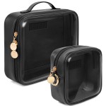 2pcs Clear Toiletry Bag TSA Approved Travel Bag,Carry On for Travel,Airport Airline Accessories Compliant Bag,Quart Sized Makeup Cosmetic bag Women Men (Large+Mini Black)