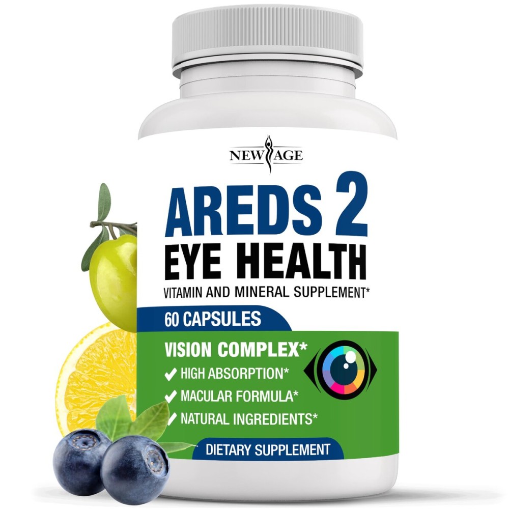 NEW AGE AREDS 2 Eye Vitamins - Lutein, Zeaxanthin, Bilberry, Astaxanthin Mineral Vision Supplement - 60 Count