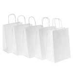 RACETOP 50 Pack 8x4.5x10.8 Inch Medium White Kraft Paper Bags with Handles Bulk, Paper Gift Bags for Birthday Party Favors Grocery Retail Shopping Business Goody Craft Bag