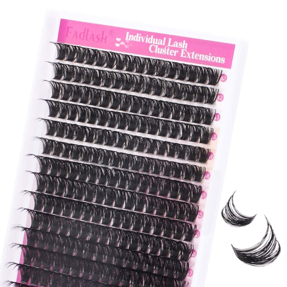 FADLASH Cluster Lashes D Curl Wispy Individual Lashes DIY Eyelash Extension Natural Look Reusable Fluffy Cluster Eyelash Extensions Self Application At Home (100D-0.07D-12-18MIX)