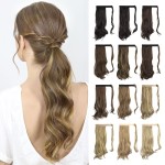 SOFEIYAN Curly Ponytail Extension 15 Inch Heat Resistant Synthetic Natural Wavy Hairpiece Wrap Around Pony Tail Hair Extensions for White Black Women Hair Piece, Brown Mixed Blonde