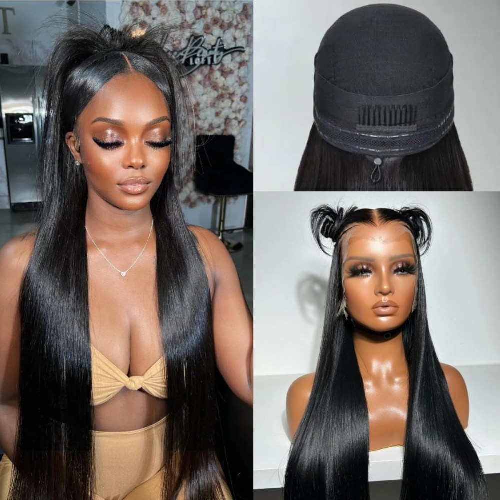 Miss Flower Game-changer 13x6 Glueless Pull Go Wigs With Drawstring 250 Density Hidden Strap Snug Fit Ultra-thin Invisible Pre Everything Lace Wig 20Inch Straight Frontal Wigs Human Hair For Women