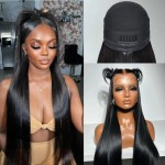 Miss Flower Game-changer 13x6 Glueless Pull Go Wigs With Drawstring 250 Density Hidden Strap Snug Fit Ultra-thin Invisible Pre Everything Lace Wig 20Inch Straight Frontal Wigs Human Hair For Women