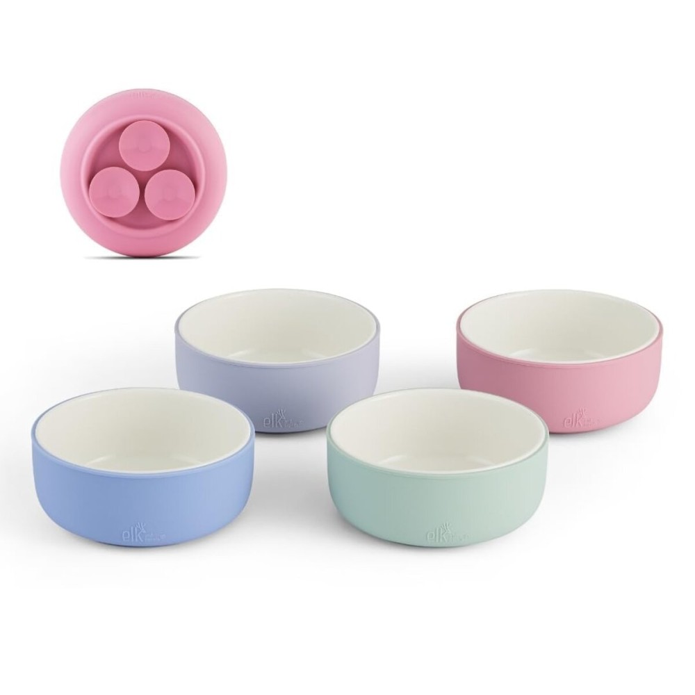 Elk and Friends Kids Porcelain Bowls with Silicone Suction Sleeve | Kids/Toddler/Baby Feeding | Microwave & Dishwasher Safe | Non slip | Cereal/Soup/Snack Dishes & Dinnerware